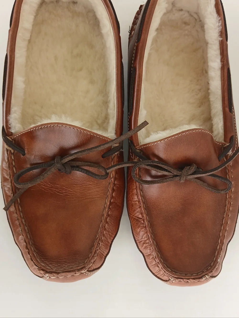 L.L. Bean Double Sole Leather Moccasin Slippers Shearling Lined